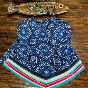 Halter Bathing Swim Top Hawaiian Floral Stripes Striped S Small 24 & Ocean Brand